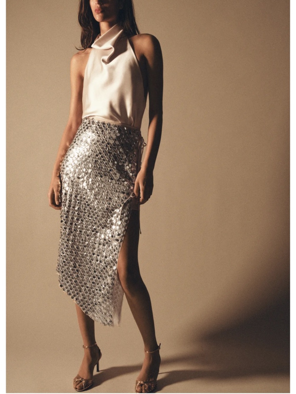 ZARA NWT Asymmetric Sequin MIDI Skirt